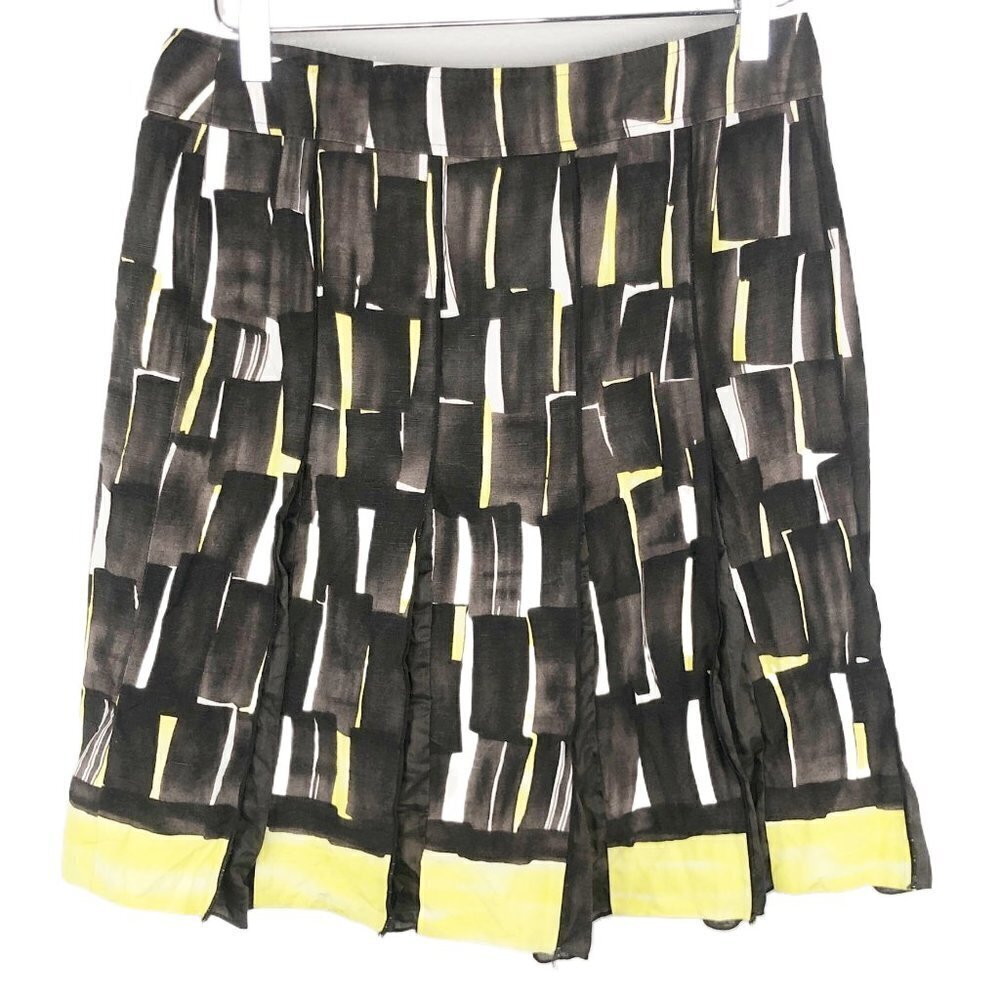 Per Se Concerto Silk Linen Brown & Yellow Lined Knee Length Skirt Size 6